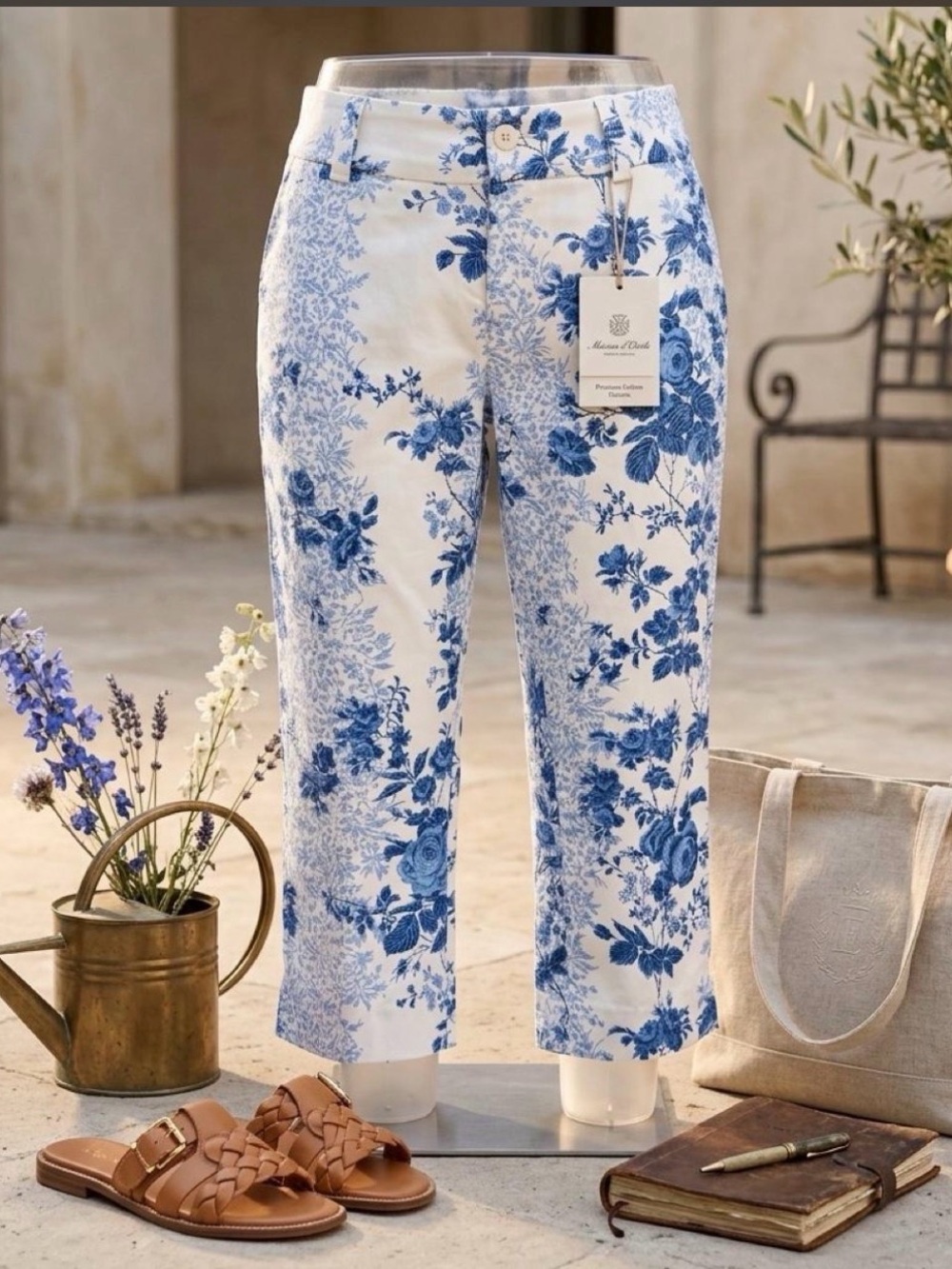 Ann Taylor Blue & White Floral Toile Cropped Crop Capri Pants Size 14